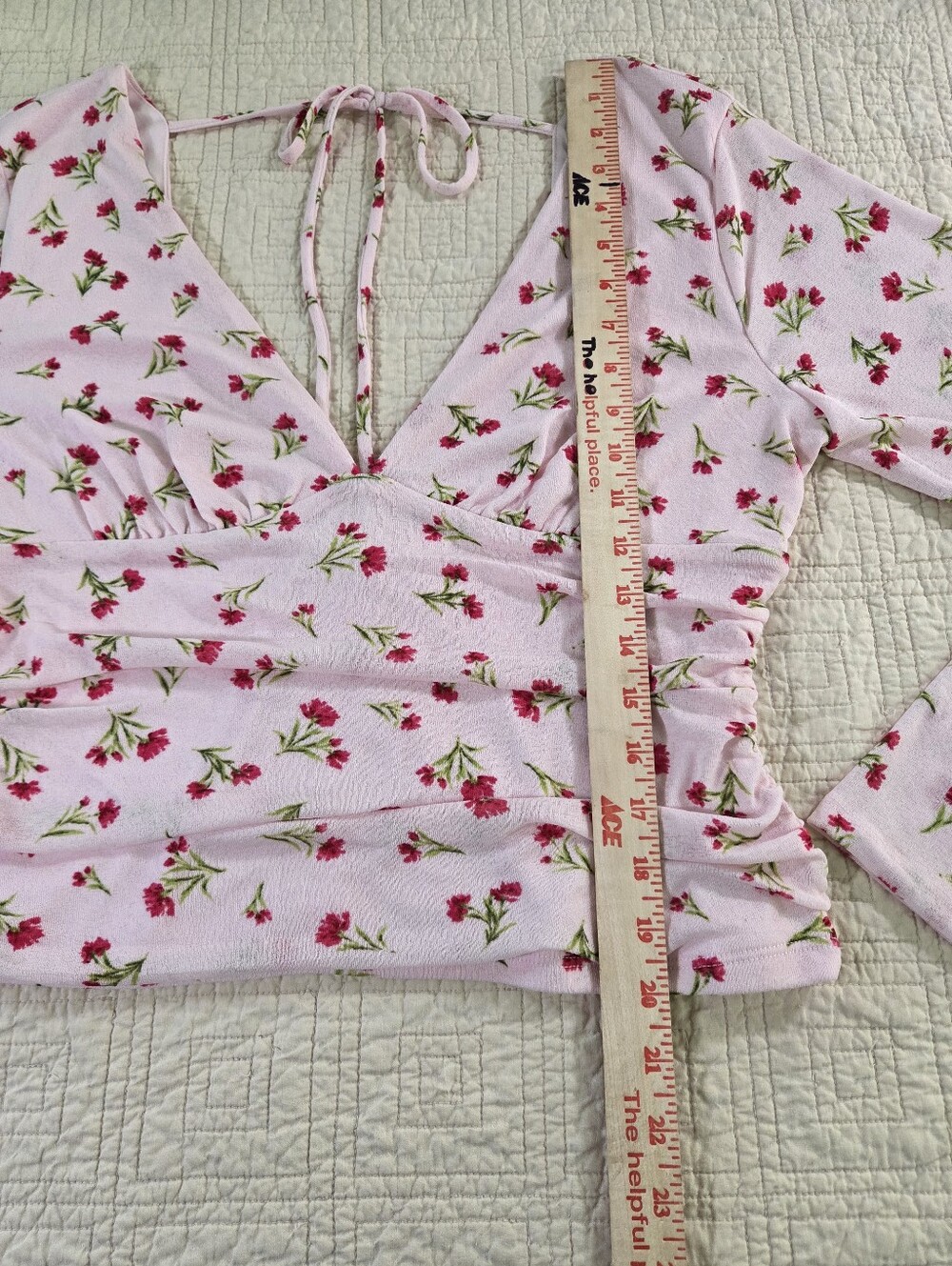 NWT Wild Fable Pink Floral Tie Back Long Sleeve Top Size XL Coquette Soft Girl - Picture 2 of 10